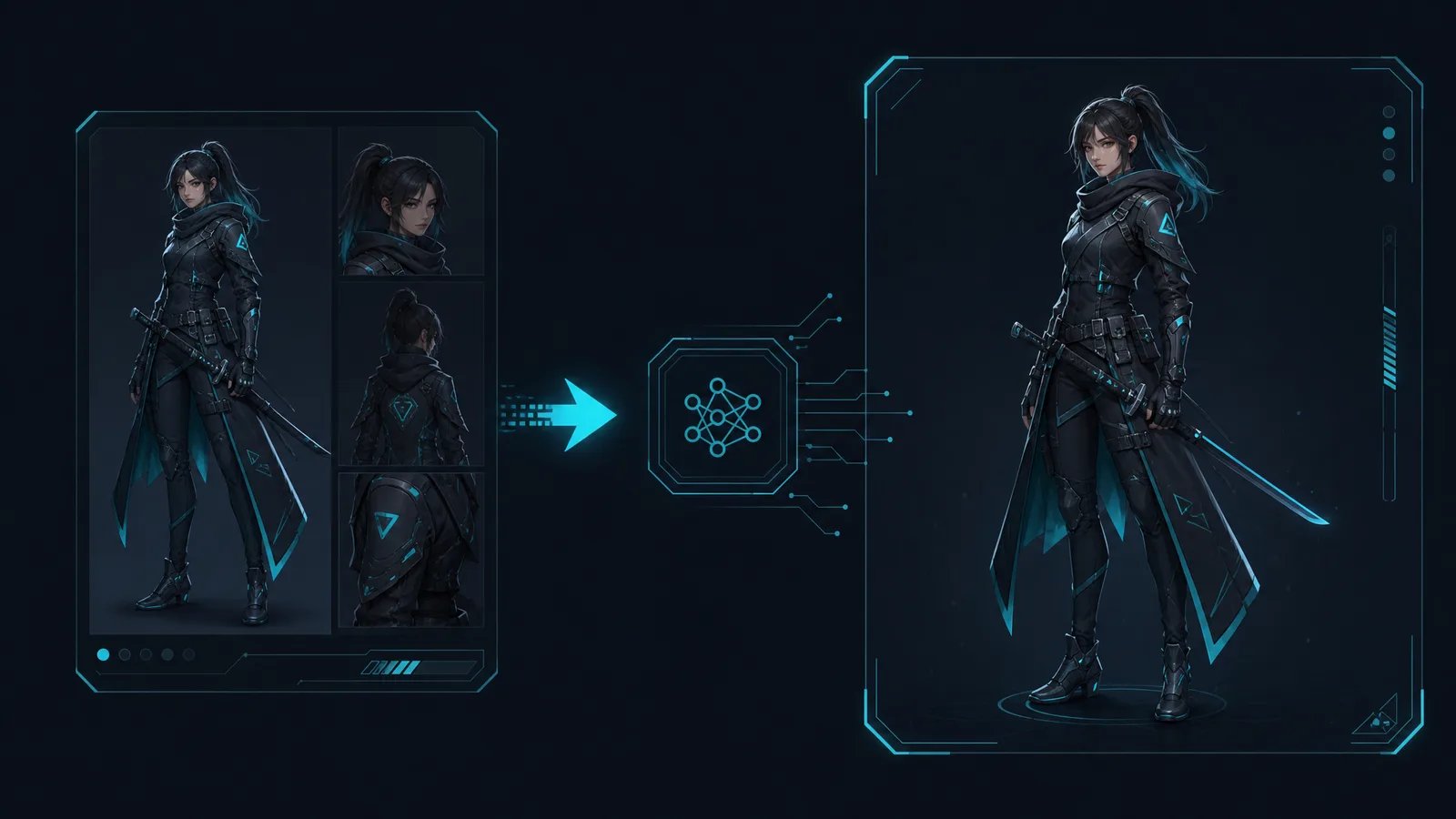 Reference image of a character feeding into an AI video model to keep the same face and outfit across generated frames (generated with imgvid)