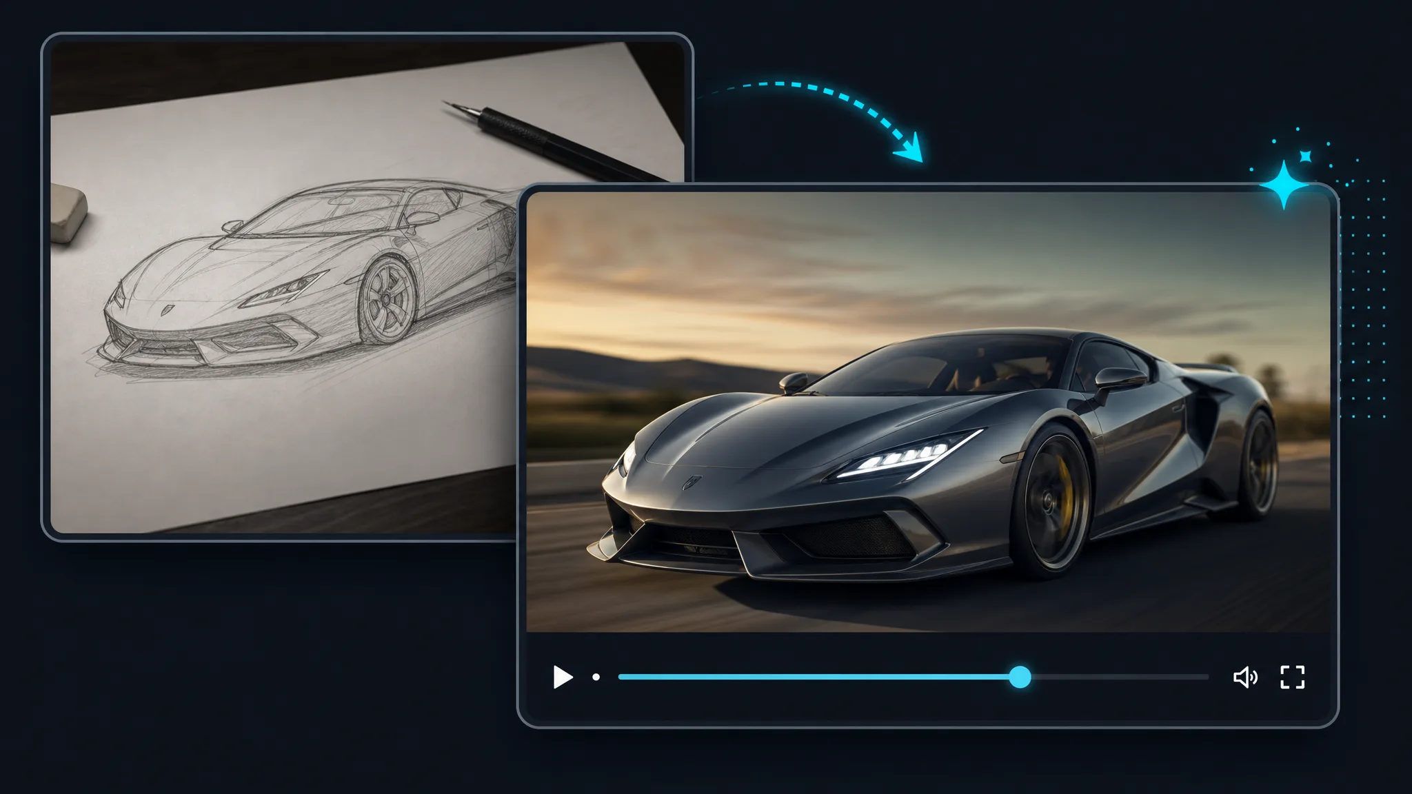 A rough sketch turning into a finished visual render